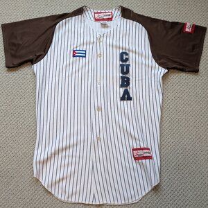 Batos Daring Cuba National Team Baseball Jersey Size 38 White Brown Striped